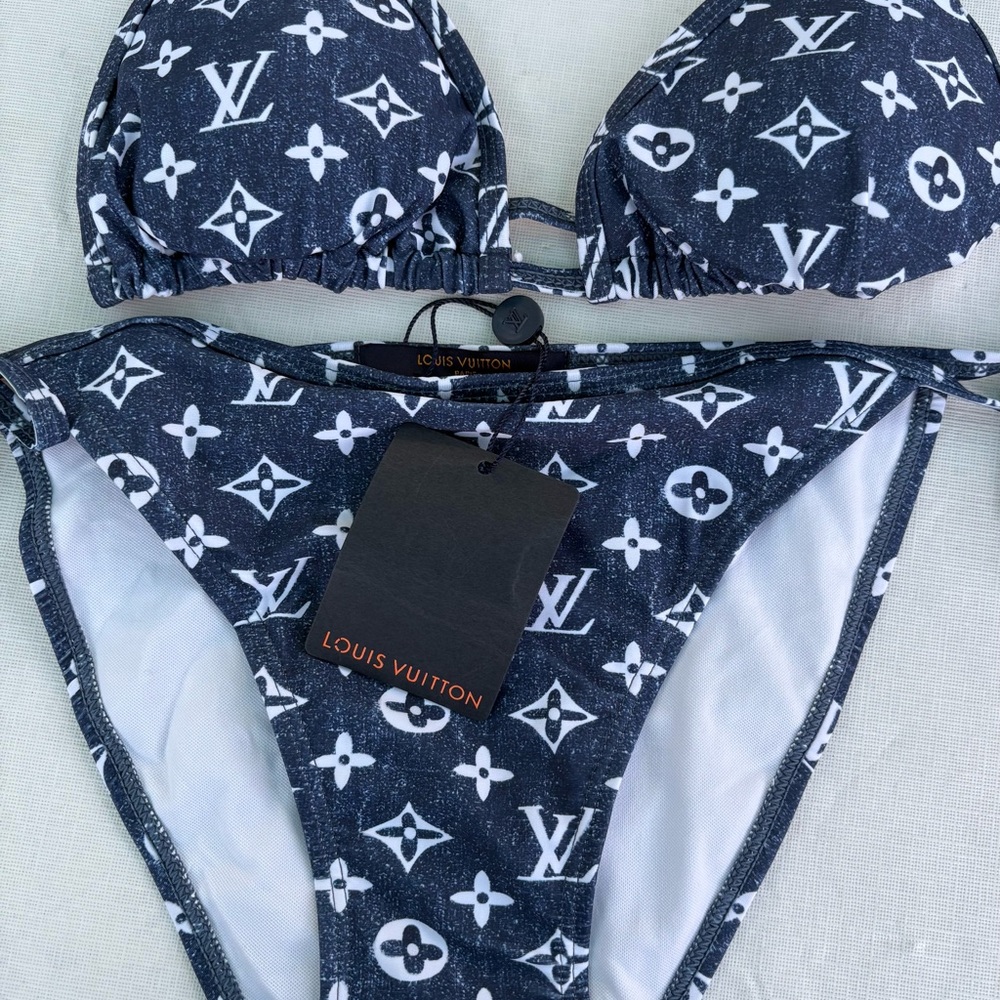Blue and White Monogram Bikini
